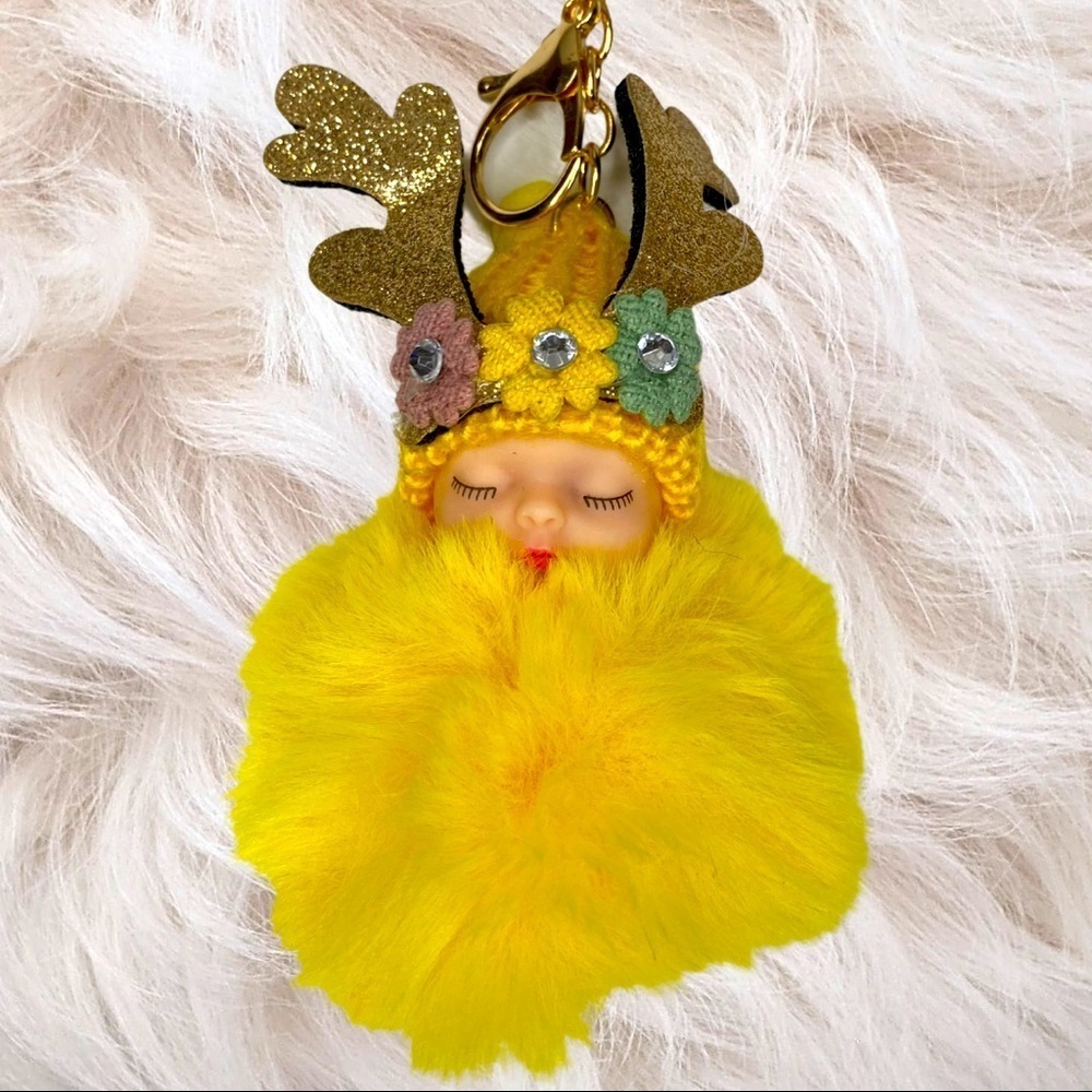 SLEEPY BABY BIG POMPON‎ IN YELLOW CHARM KEYCHAIN NEW